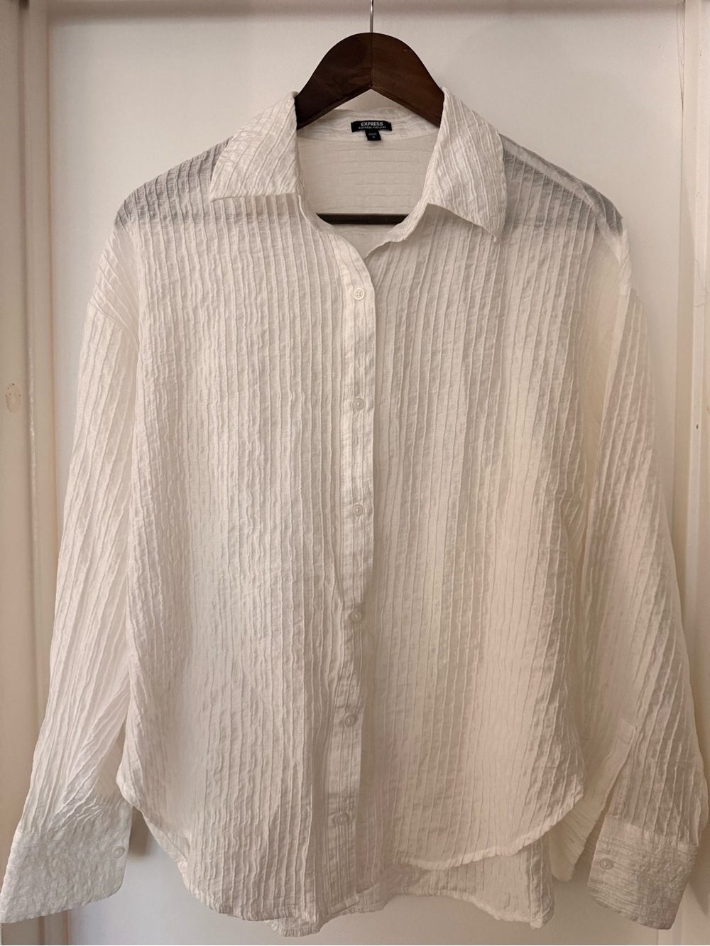 White Textured Long-Sleeve Button-down